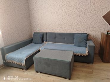 Диваны: L formalı yumşaq mebel dəsti - Rəng: tünd boz (mavi tonlu) -