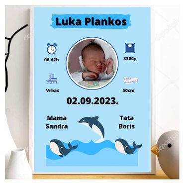 prsluk za kupanje za bebe: Karta rodjenja sa podacima sa rodjenja, idealan poklon za važan datum