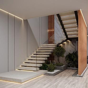 Бетонные лестницы: Бетонная лестница Для дома, Гарантия, Форма лестницы: Много-маршевая, Стиль: Хайтек — 3