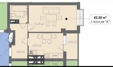 недостроенные дома в бишкеке: 1 комната, 42 м², Элитка, 2 этаж, ПСО (под самоотделку)