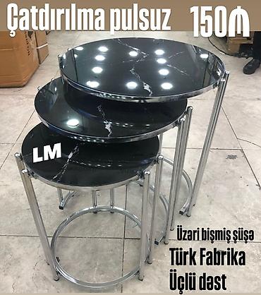 piknik stul: Türk Fabrika istehsalı, üçlü masa dəsti. - Üst hissə: bişmiş şüşə — 1