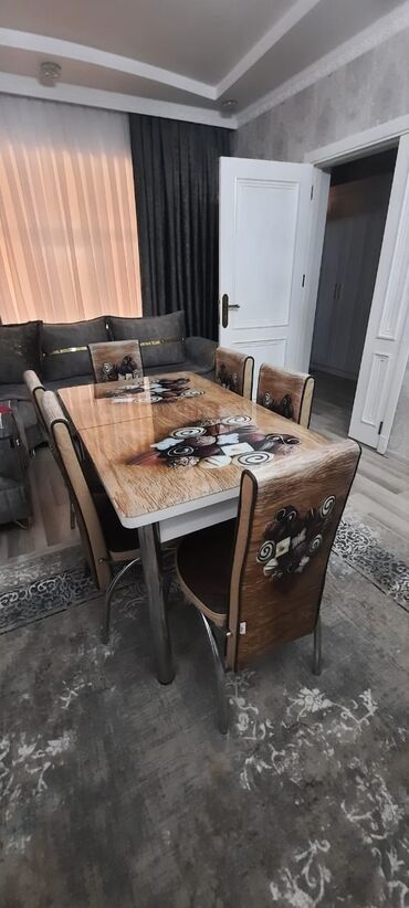 divan masasi: Mətbəx üçün, İşlənmiş, Açılan, Dördbucaq masa, 6 stul, Türkiyə
