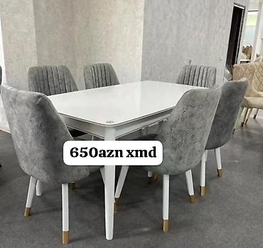 pastel dest: Ağ rəngdə yemək masası və 6 stul dəsti. - Masa: düzbucaqlı forma — 1