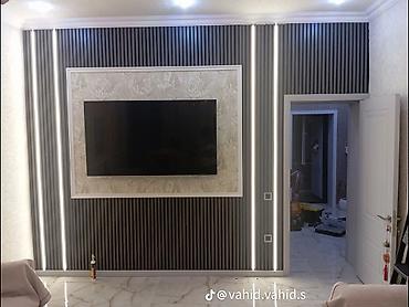 Декоративные панели для стен: Dekorativ lamel panellər və LED işıqlı TV/divar kompozisiyası - — 1