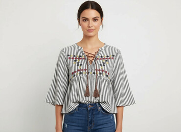 bluzki basic w paski: Women's blouse, size M