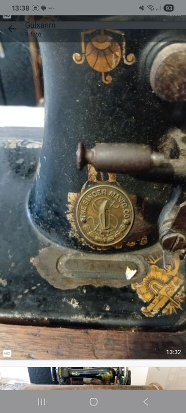 Qədim tikiş maşınları: Məhsul: Antik “Singer” mexaniki tikiş maşını və taxta qapaqlı bazası — 3