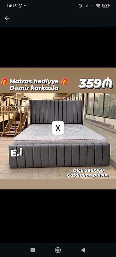 demir tava: Mebel: Yumşaq başlıqlı iki nəfərlik çarpayı Ölçü: 200 x 160 sm — 1