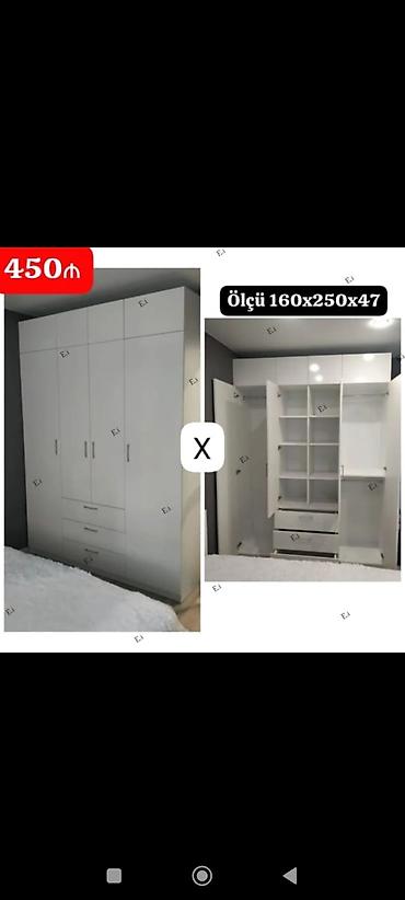 Ağ rəngli çoxfunksiyalı paltar şkafı - Ölçü: 160 x 250 x 47 sm (eni x