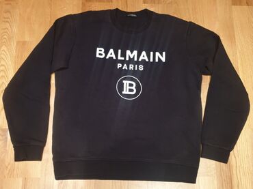 jeftini muski duksevi: BALMAIN Paris ORIGINAL muški crni logo duks, L velicina. Nosen, ali se