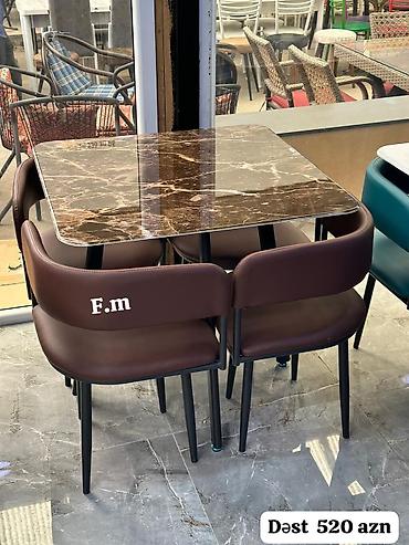 ucuz servantlar: Mətbəx/kiçik restoran üçün masalı-stul dəsti - Dəst: 1 masa + 4 stul — 1
