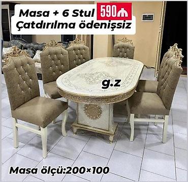 200: *Masa Dəsti 💥 590Azn* 📌Masa + 6 stul *Masa Ölçü:200×100* *Rəng seçimi — 1