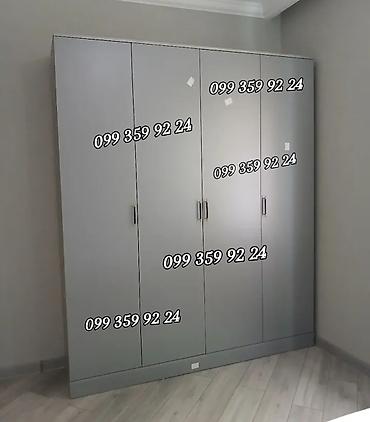 Dolablar: Dördkapılı paltar şkafı - Minimalist dizayn, boz rəng - Düz xəttli — 1