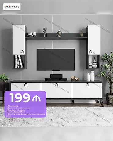 TV altlığı və divar rəfi dəsti - Ölçü: D 40 × H 50 × E 180 sm -
