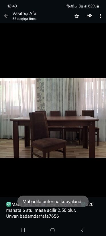 bagca stolu: ✅Masa desti satilir ideal veziyetdedi ✅220 manata 6 stul.masa acilir