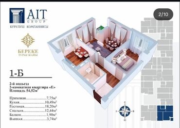 продаю дом алтын ордо полицейский городок: 2 бөлмө, 54 кв. м, Жеке план, 9 кабат, Дизайнердик ремонт