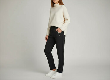 spodnie długie: Material trousers for women, size L
