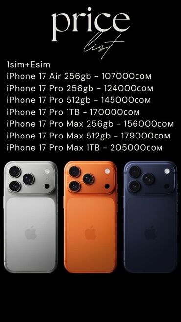пассивное сетевое оборудование rj 12: IPhone 17 Pro Max, Жаңы, 256 ГБ, Кулакчындар, Заряддоочу түзүлүш, Коргоочу айнек, Бөлүп төлөө менен, 100 %