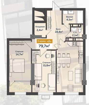 горький алматинка: 3 комнаты, 101 м², Элитка, 6 этаж, ПСО (под самоотделку)