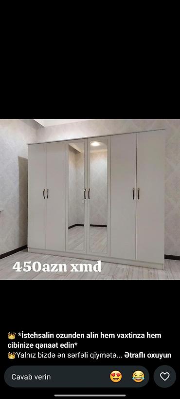 Yeni, 6 qapı, Güzgülü, Ağ, Açılan, Düz dolab