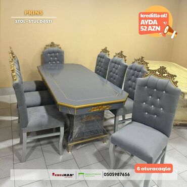 Masa və oturacaq dəstləri: Qonaq otağı üçün, Yeni, Açılmayan, Dördbucaq masa, 6 stul — 11