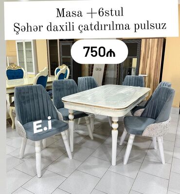 Yataq otağı dəstləri: Qonaq otağı üçün, Açılmayan, Dördbucaq masa, 6 stul