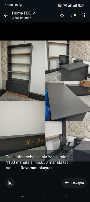 Digər ofis mebeli: Təcili ofis mebeli satılır.Yeni kimidir. 1100 manata alınıb.650 manata