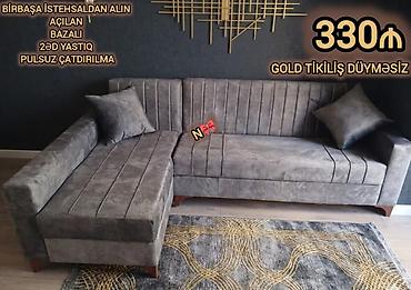 Künc divan – açılan, bazalı model - Gold tikişli, düyməsiz dizayn - 2