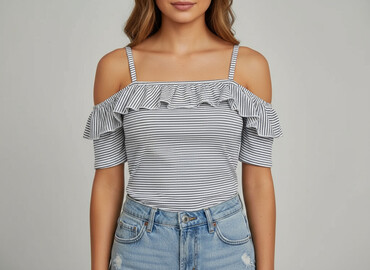 koszulka z prazkowanej dzianiny: F&F, Women's blouse, size S (EU 36)