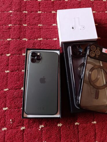 моби с: IPhone 11 Pro Max, Колдонулган, 256 ГБ, Көк, Кулакчындар, Заряддоочу түзүлүш, Каптама, 80 %