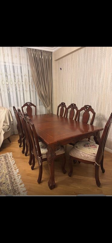 apşipka taxta: Для гостиной, Б/у, Нераскладной, Прямоугольный стол, 8 стульев