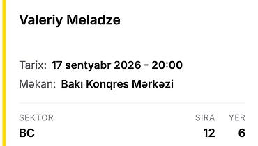 Digər idman və istirahət malları: Valeriy Meladze konsertinə 2 bilet Valeriy Meladze konsertinə 2 bilet — 3