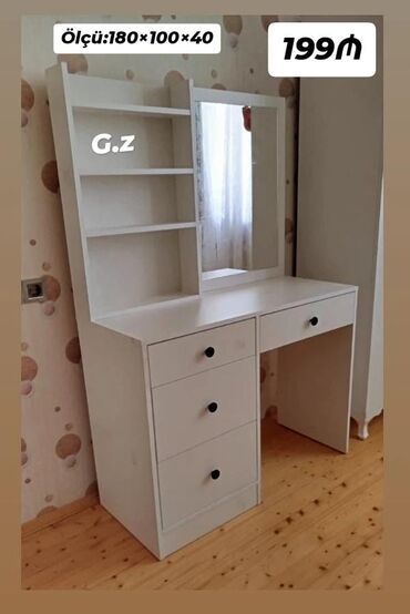 тумбочка в прихожую: Ağ rəngdə funksional makiyaj/iş masası güzgü ilə. Ölçü: 180 × 100 ×