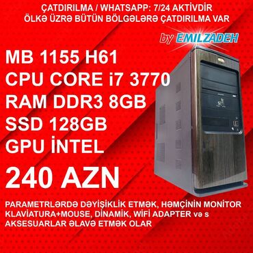 Masaüstü kompüterlər və iş stansiyaları: Masaüstü Kompüter "Qori DDR3 1155 H61/Core i7 3770/8GB Ram/128GB SSD"