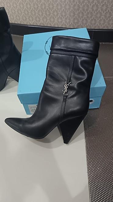 Сапоги: Saint Laurent Paris qadın çəkmələri - Material: hamar qara dəri — 3