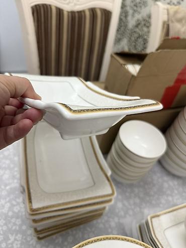 Наборы посуды: Набор фарфоровой посуды с золотым кантом - Материал: тонкий фарфор — 13