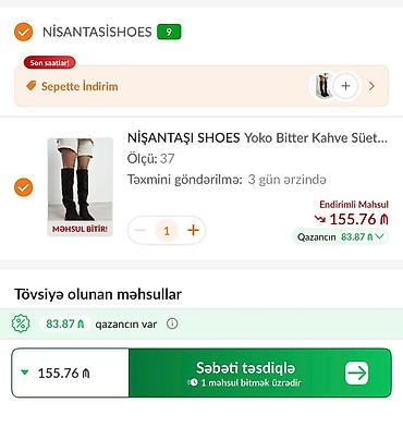 mövsümi çəkmələr: Nişantaşı ayaqqabı trendyoldan 155 azna alınıb 37 razmerdi endirim — 5
