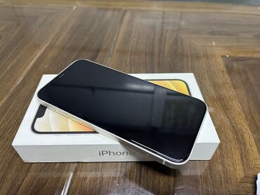 купить бу телефон дешево: IPhone 12, Колдонулган, 64 ГБ, Ак, Коргоочу айнек, Каптама, Куту, 84 %