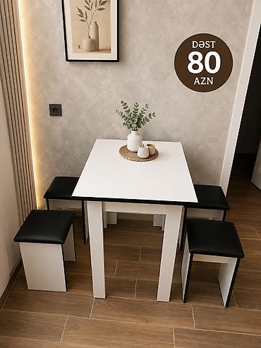 is stulu: Mətbəx üçün, Yeni, Açılmayan, Kvadrat masa, 4 stul — 1