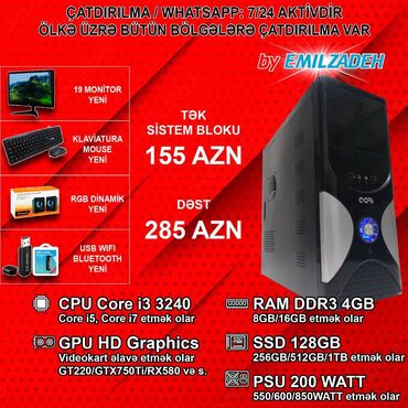 komputer i5: Sistem Bloku "Qori DDR3 1155 H61/Core i3 3240/4GB Ram/128GB SSD" Ofis