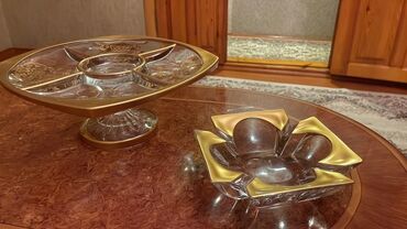бижутерия из муранского стекла: Şüşə və qızılı naxışlı servis dəsti - Material: qalın, şəffaf şüşə -