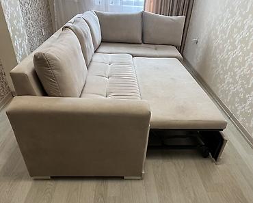 ofis divanları: Bej rəngli L formalı künc divan - Yumşaq, toxunuşa xoş — 2