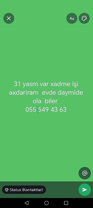 otel temizlik işi: Xadimə xidməti təklif olunur. Günlük və ya tam ştatlı dayə/xadimə kimi — 1