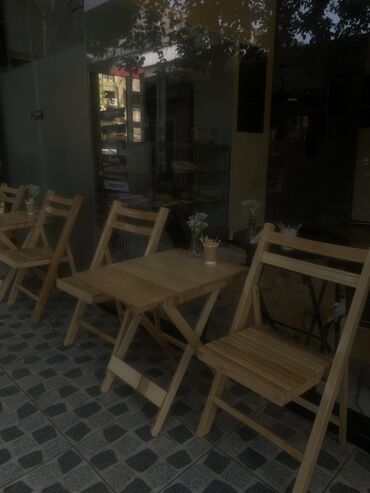 столи для кафе: Balkon üçün, Qatlanan, Dördbucaq masa, 2 stul