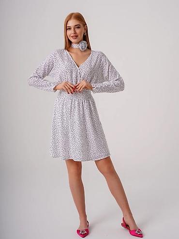 Повседневные платья: Ликвидация остатков. Платье в горошек с шарфом-цветок - Цвет и белый — 5