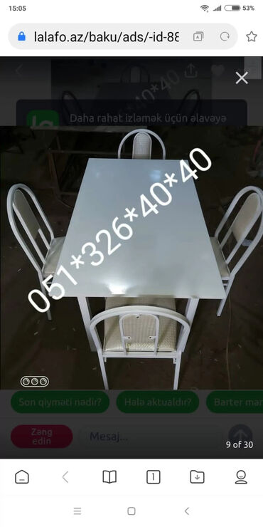 Masa və oturacaq dəstləri: Stol stul Masa destleri Istediyim Rengde Kojadan ve Parcadan Tek-Tek — 5