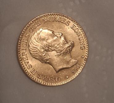 часы м6: Золотая монета Швеции 10 kronor (крон), год 1901. - Аверс: профильный — 1