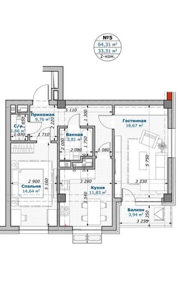 продается жилой дом в село арашан: 2 комнаты, 64 м², Элитка, 6 этаж, ПСО (под самоотделку)