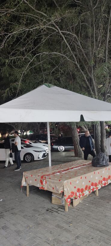 Taxta-şalban: Açıq hava tədbirləri üçün tent-pavilyon - Rəng: ağ-yaşıl iki rəngli