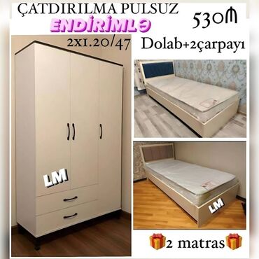 шкаф антресоль: Yataq otagi destleri Yeni və sifarişlə 1 Dolab + 2 çarpayı 530₼ 1