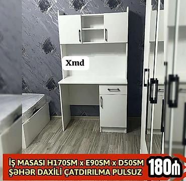 ofis mebeli magazalari: İş masası – ağ rəngdə, çoxfunksiyalı dizayn. Ölçülər: hündürlük 170 — 1